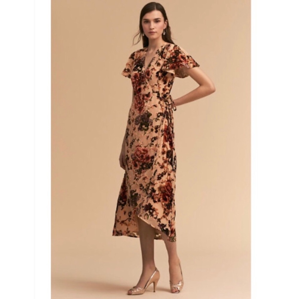 BHLDN Velvet Floral Wrap Dress